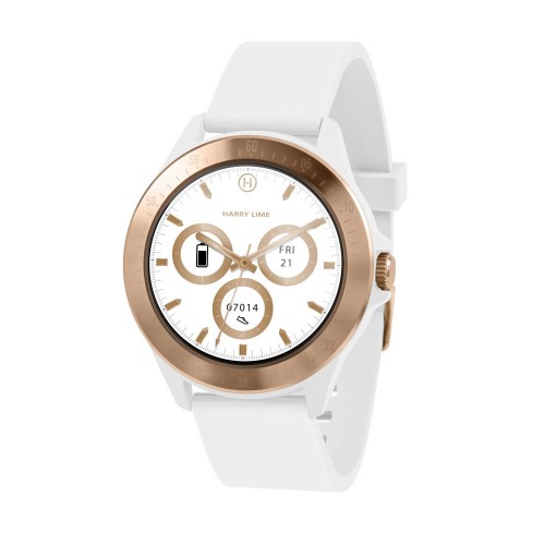 Harry Lime Rose Gold bezel Step tracker Watch with White Silicone strap HA07-2004